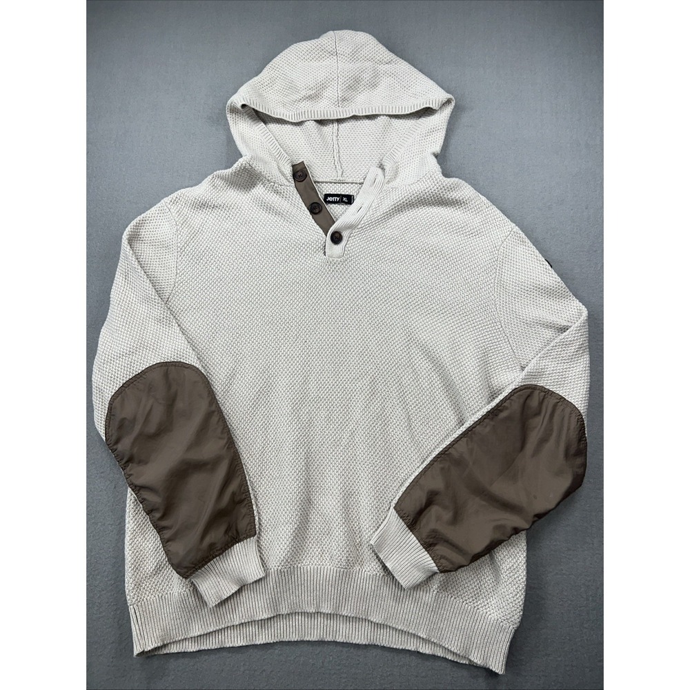 Jetty Barnacle Knit Hoodie XL Patch Elbows Nice Sweater MSRP $146